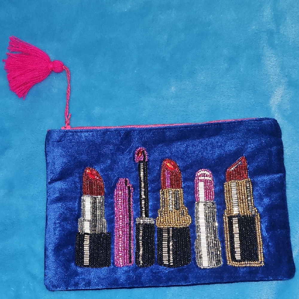 Two's Company Blue Make Up Bag, Beading Detail - NWOT